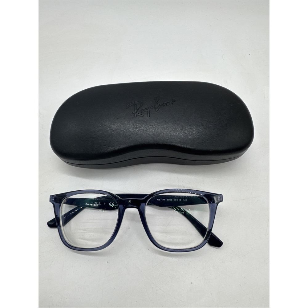 RAY BAN RB7177 Blue Unisex Square Full Rim Eyeglasses 5995 49-18-140 And Case